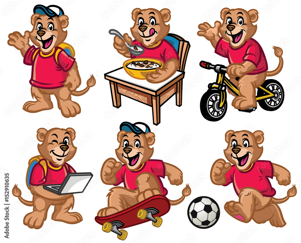 Naklejka premium cartoon character set of cute little lion