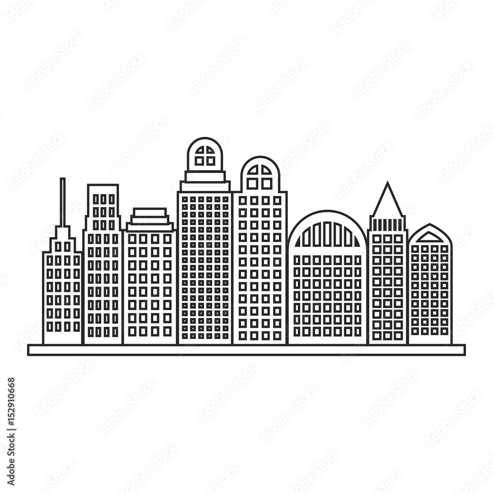 Obraz premium sketch contour city landscape with buildings skyscraper vector illustration