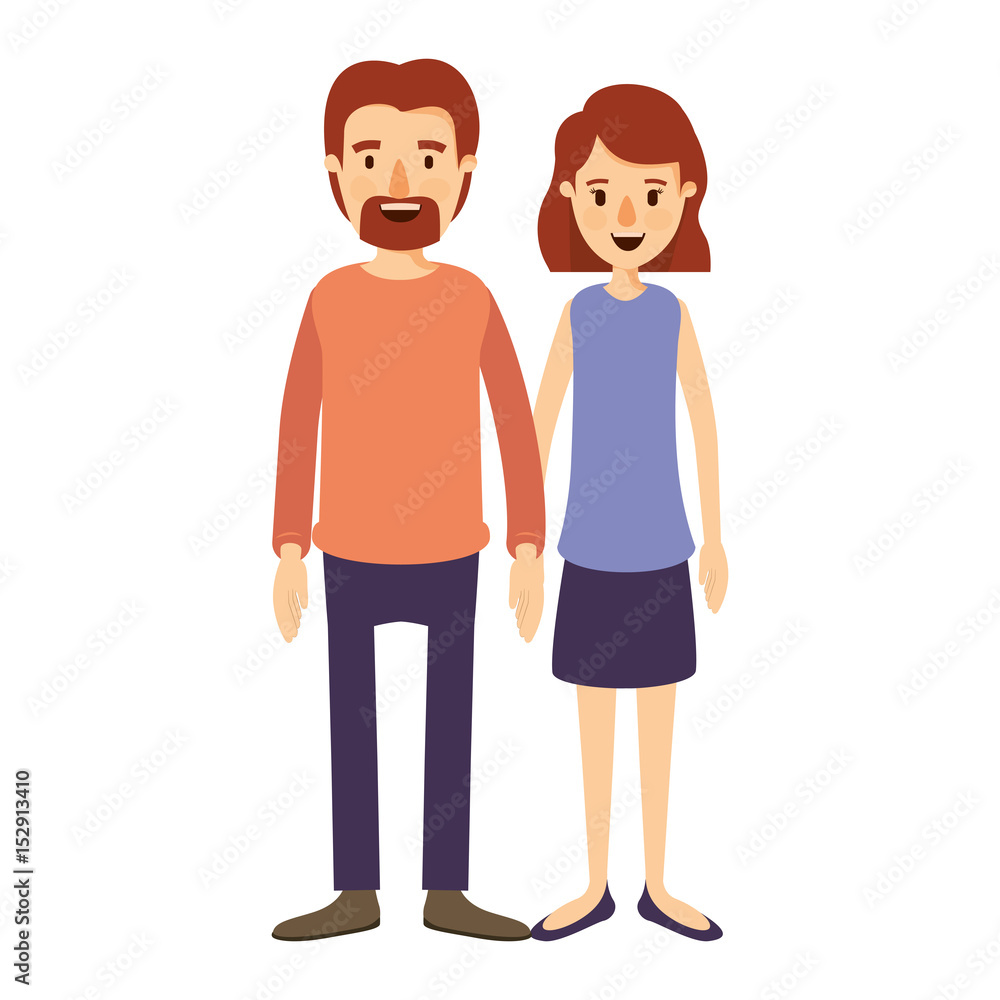 colorful image caricature full body couple woman with wavy short hair in skirt and man in casual clothing vector illustration colorful image caricature full body couple woman with wavy short hair in skirt and man in casual clothing vector illustration