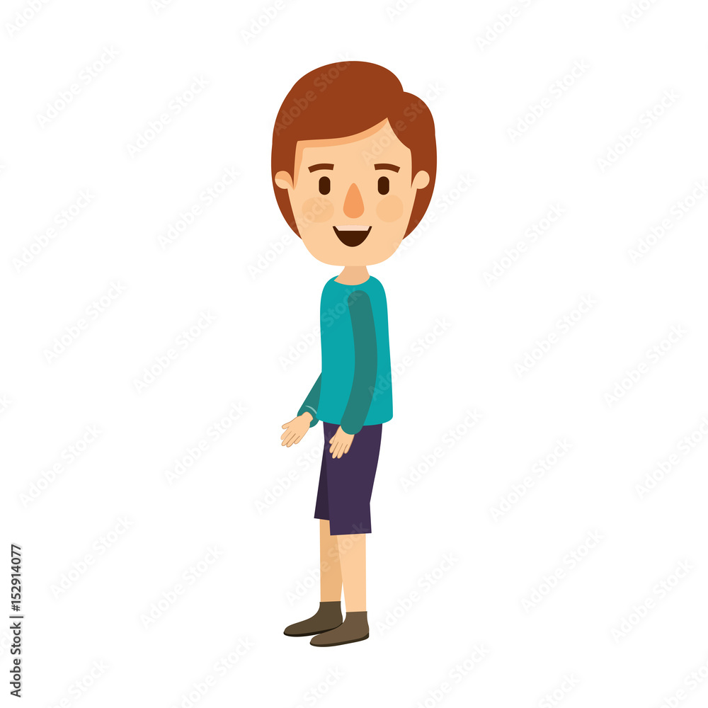 colorful image caricature side view full body guy with hairstyle vector illustration