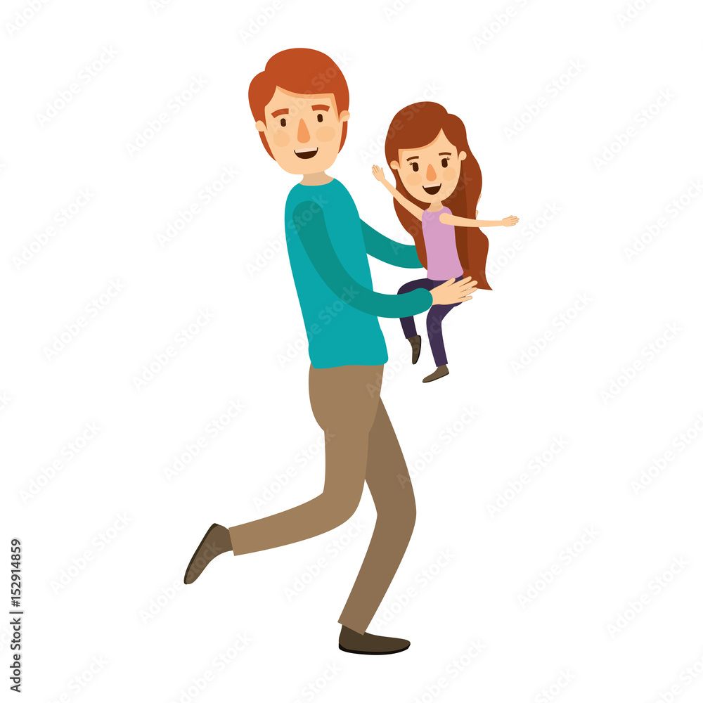 colorful image caricature full body man carrying a little girl vector illustration