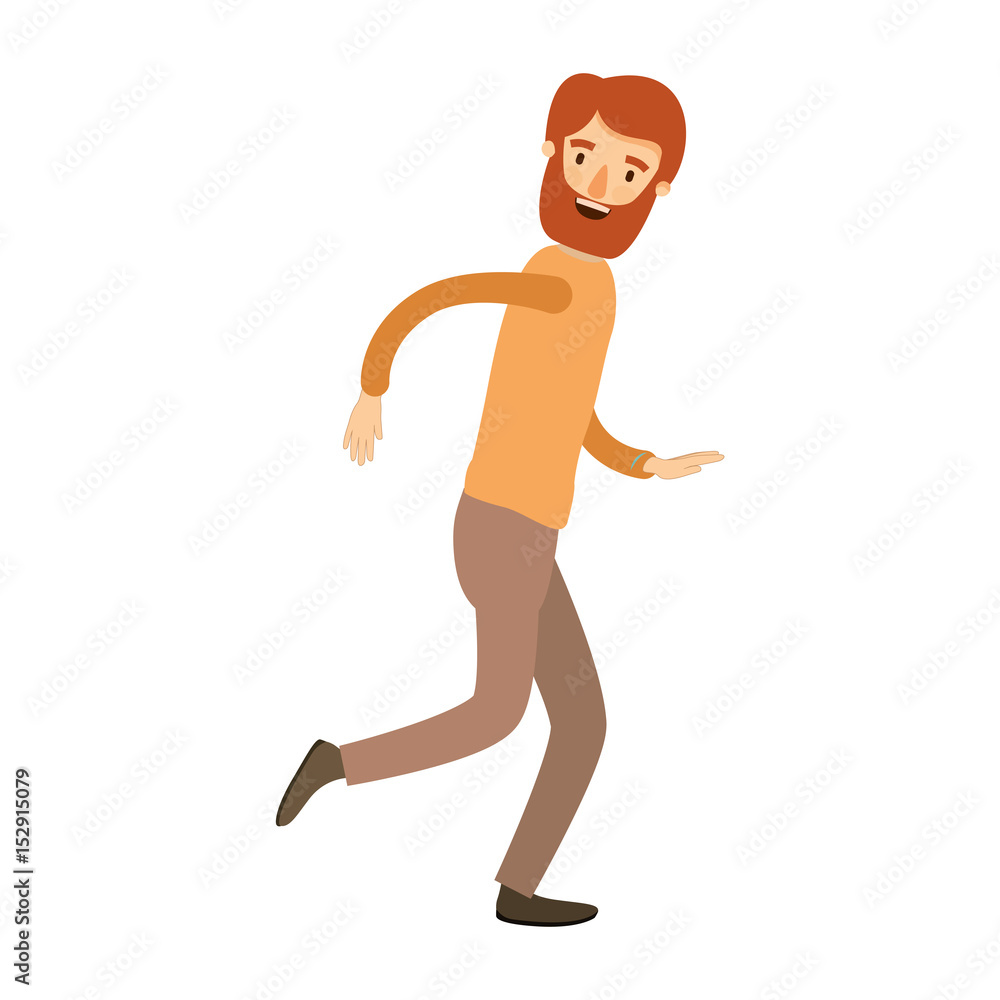 colorful image caricature full body man with beard and moustache running vector illustration colorful image caricature full body man with beard and moustache running vector illustration