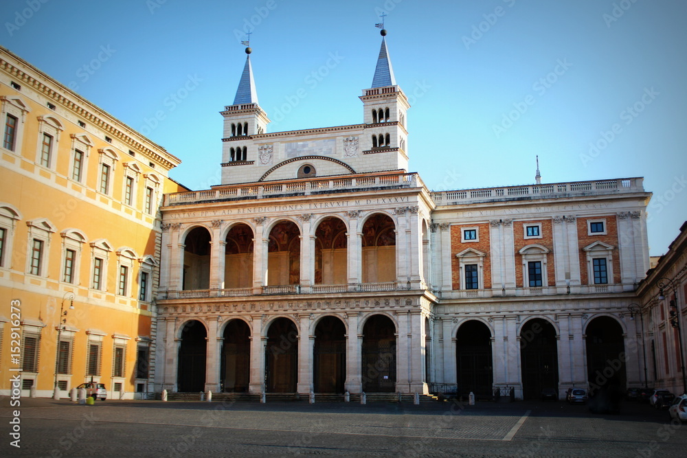 The northern facade of the Basilica of St. John the Baptist on the Lateran Hill or Basilica di San Giovanni in Laterano, a baptistery