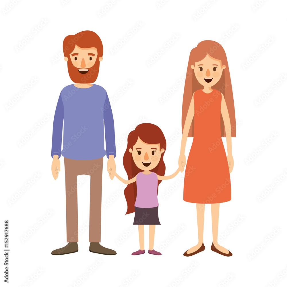 colorful image caricature family with father bearded and mom with long hair with little girl taken hands vector illustration colorful image caricature family with father bearded and mom with long hair with little girl taken hands vector illustration