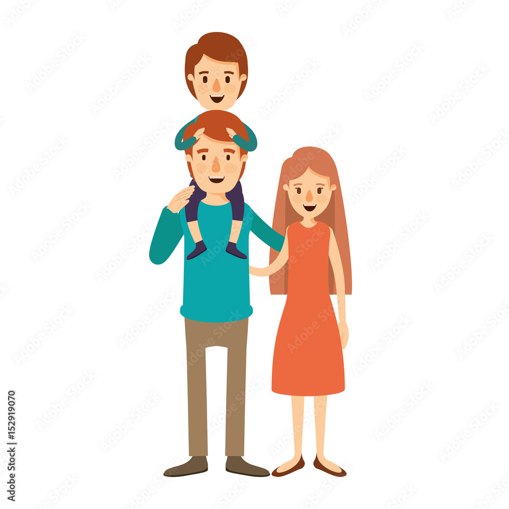 colorful image caricature family mother and father with boy on his back vector illustration colorful image caricature family mother and father with boy on his back vector illustration