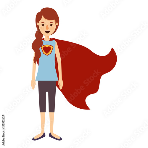 colorful image caricature full body super hero woman with ponytail hair and cap vector illustration