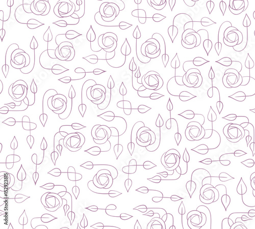Seamless pattern stylized rose flowers and leaves with knots. Vector illustration.