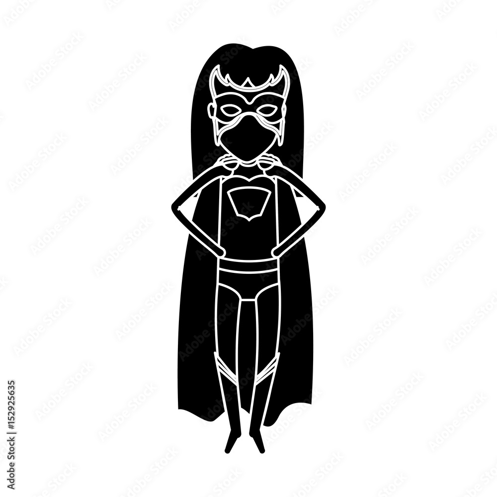 silhouette black front view superheroin woman in outfit with hand on the waist vector illustration