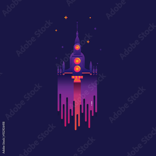 Space rocket launch Color gradation. sign symbol for web, modern design vector on blue background. logo. icon.