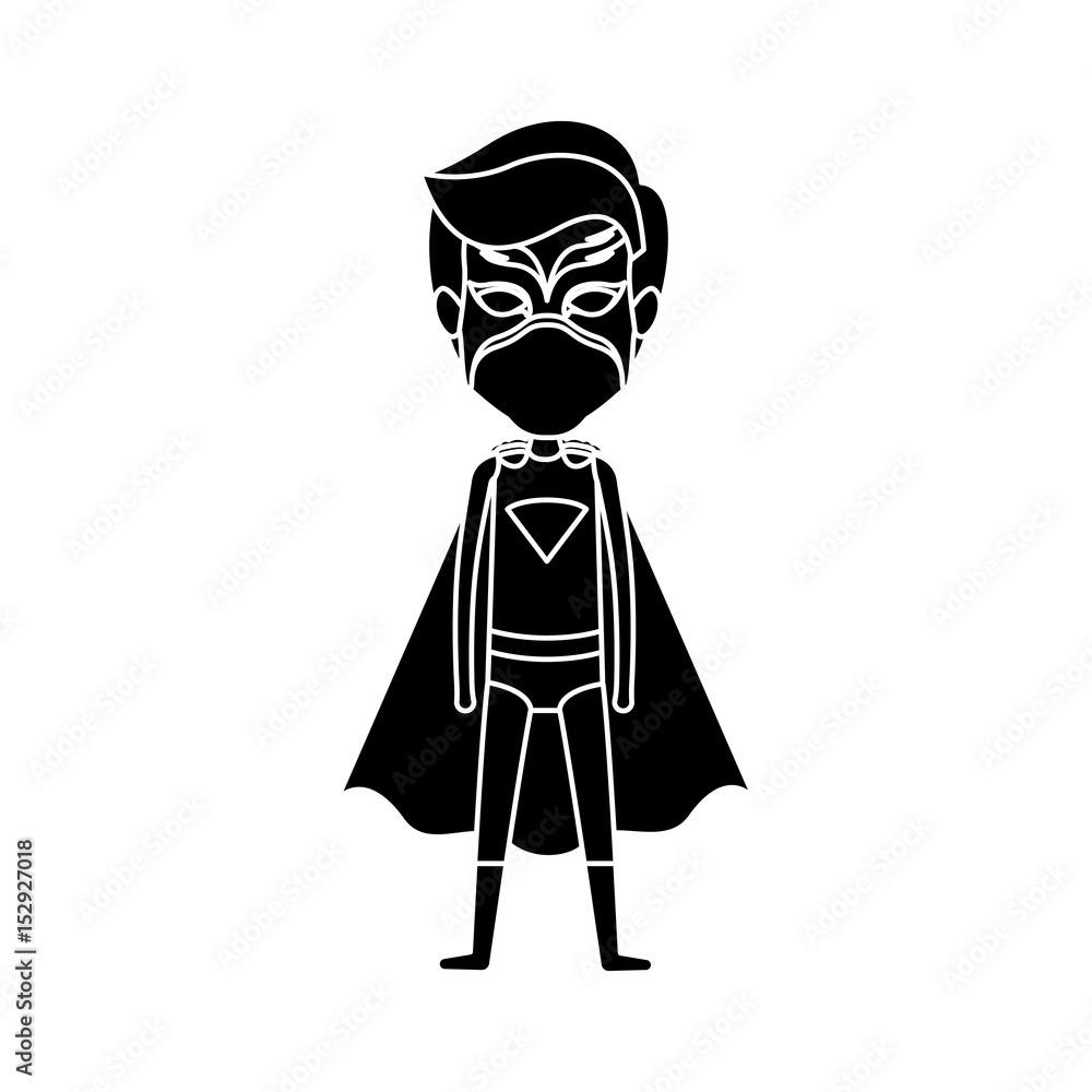 silhouette black full body standing superhero male with mask and cap vector  illustration Stock Vector