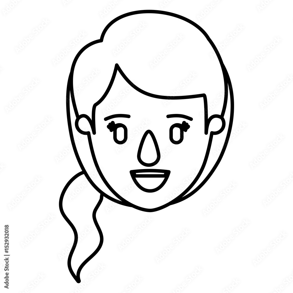 silhouette image caricature front view face woman with ponytail side hairstyle vector illustration silhouette image caricature front view face woman with ponytail side hairstyle vector illustration