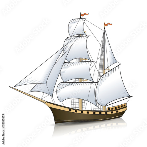 vintage sailing ship with reflection