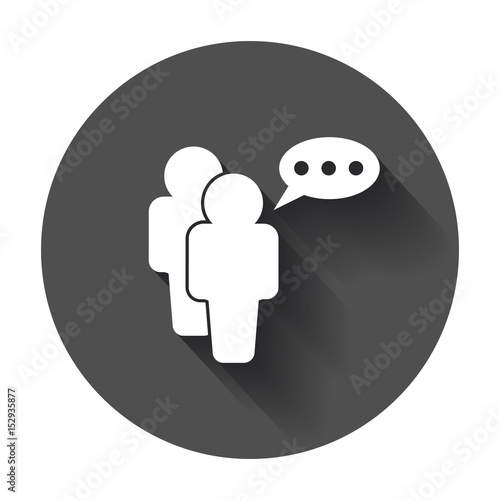 People icon with speech bubbles. Flat people vector illustration with long shadow.