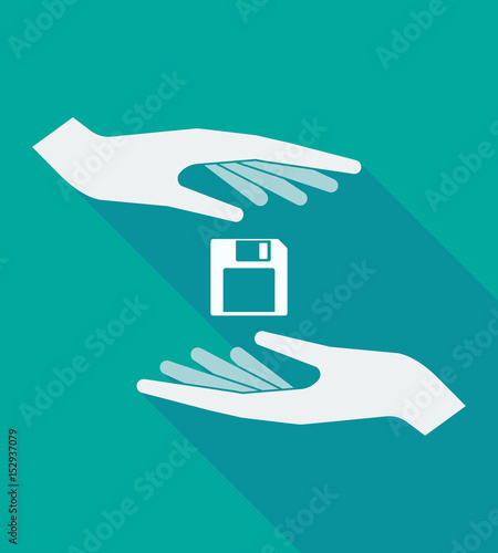 Long shadow hands with a floppy disk