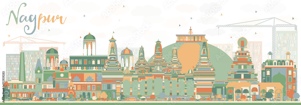 Abstract Nagpur Skyline with Color Buildings.