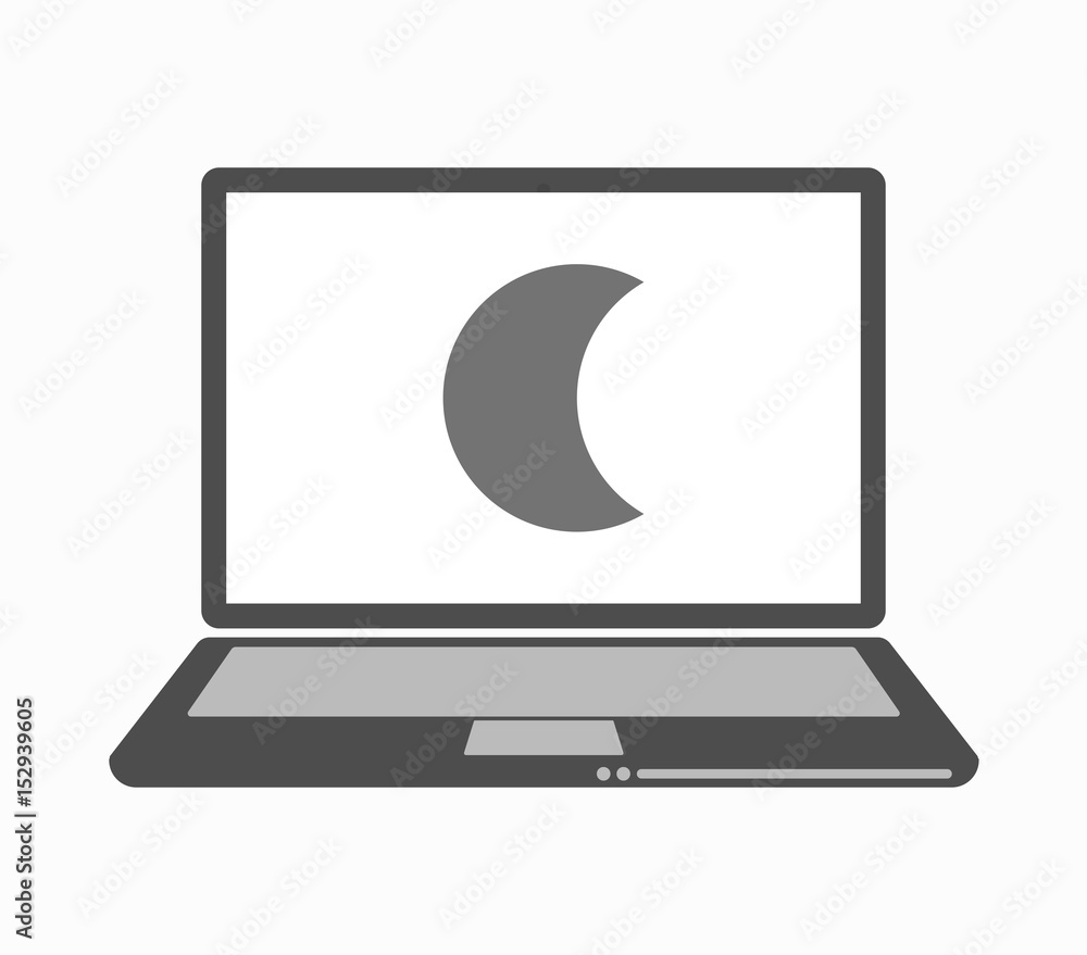Isolated line art laptop with a moon Isolated line art laptop with a moon