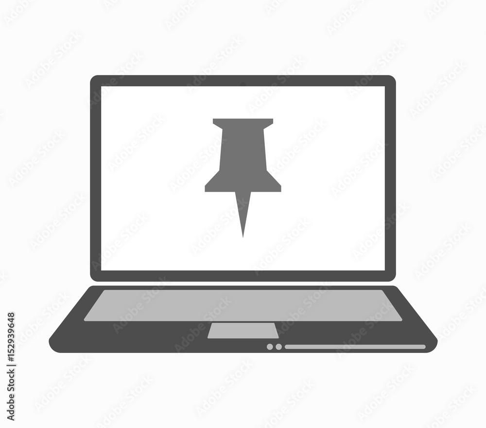 Isolated line art laptop with a push pin Isolated line art laptop with a push pin