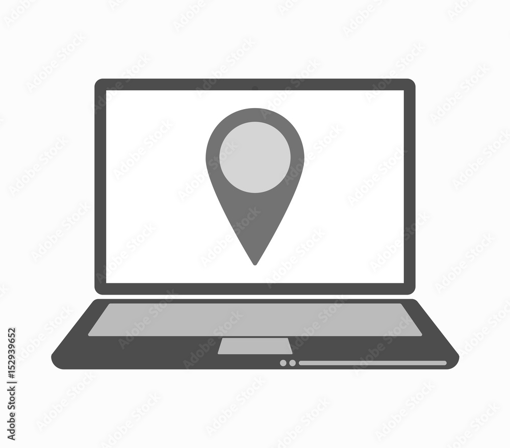 Isolated line art laptop with a map mark Isolated line art laptop with a map mark