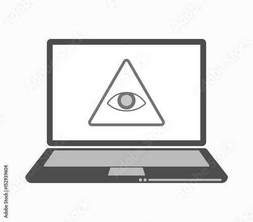 Isolated line art laptop with an all seeing eye
