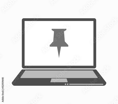 Isolated line art laptop with a push pin