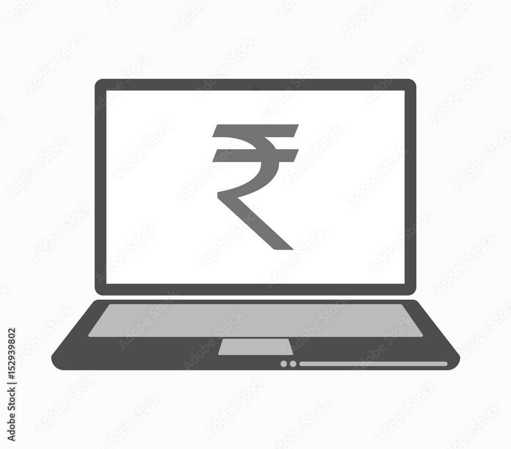Isolated line art laptop with a rupee sign Isolated line art laptop with a rupee sign