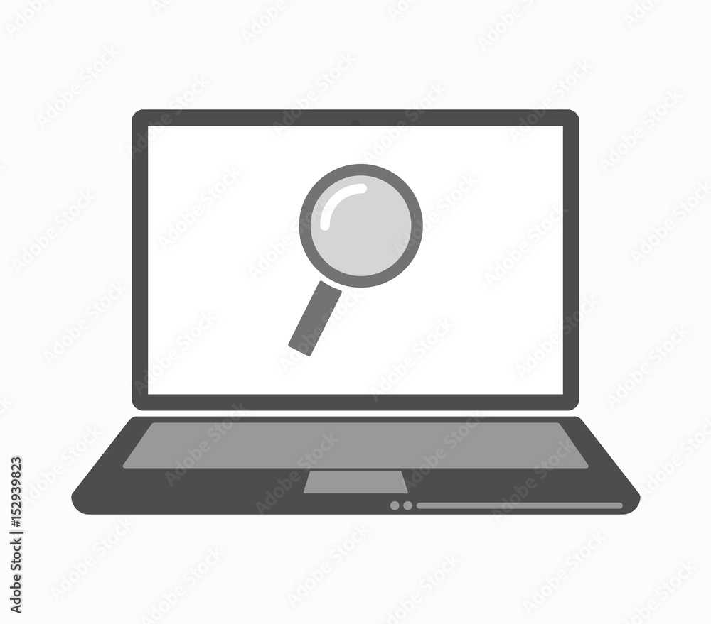 Isolated line art laptop with a magnifier Isolated line art laptop with a magnifier