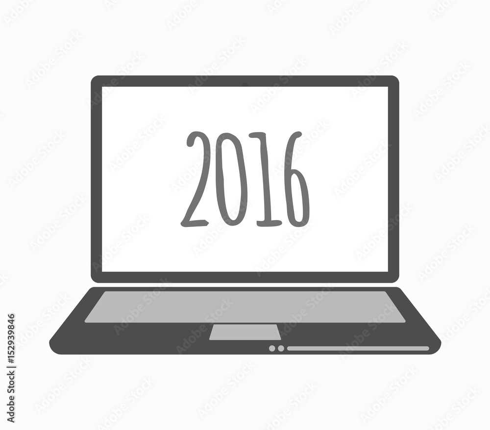 Isolated line art laptop with a 2016 sign Isolated line art laptop with a 2016 sign