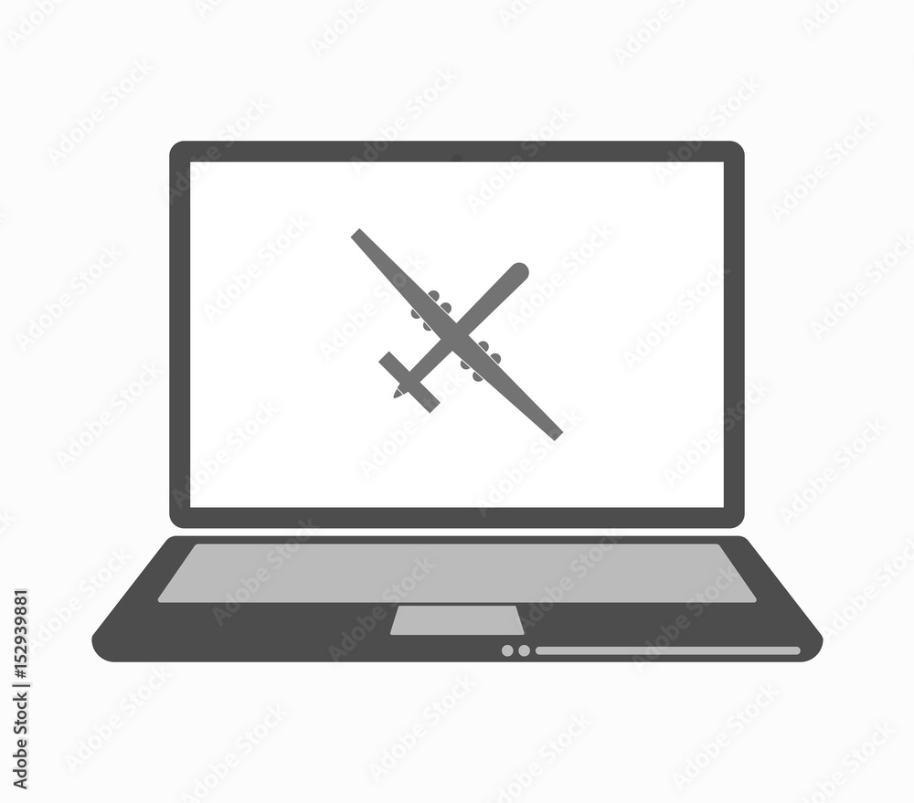 Isolated line art laptop with a war drone