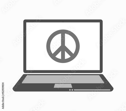 Isolated line art laptop with a peace sign