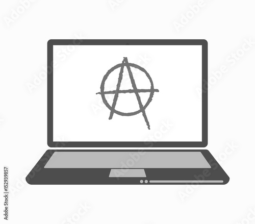 Isolated line art laptop with an anarchy sign