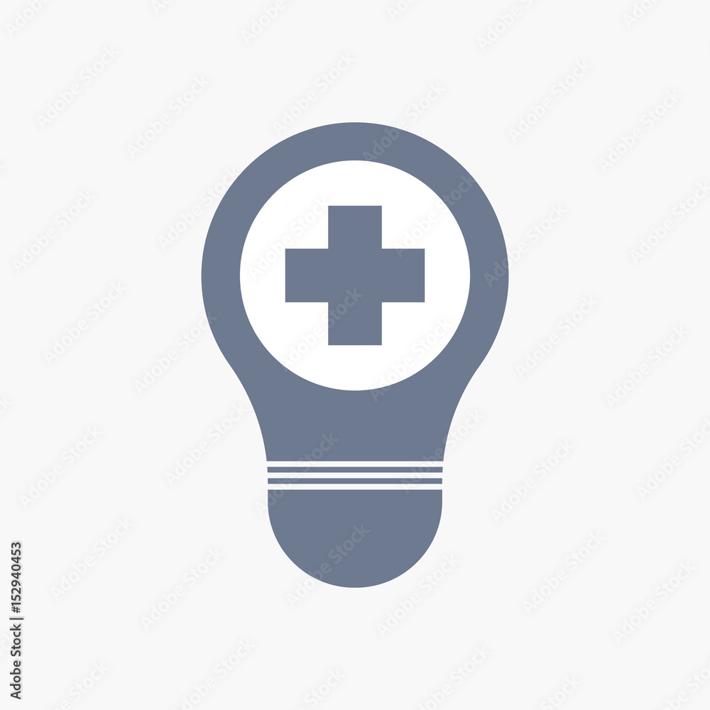 Isolated light bulb icon with a round pharmacy sign Isolated light bulb icon with a round pharmacy sign
