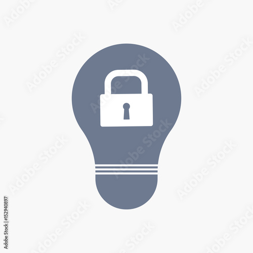 Isolated light bulb icon with a closed lock pad