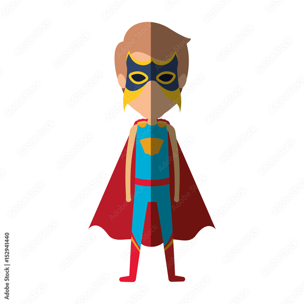 colorful silhouette with standing faceless man superhero and shading vector illustration