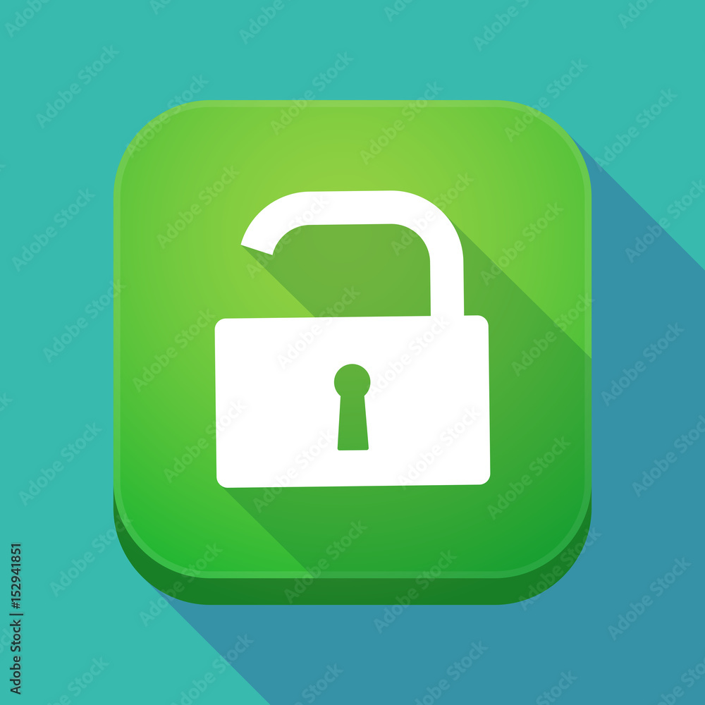 Long shadow app icon with an open lock pad Long shadow app icon with an open lock pad