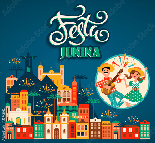Latin American holiday, the June party of Brazil. Vector illustration
