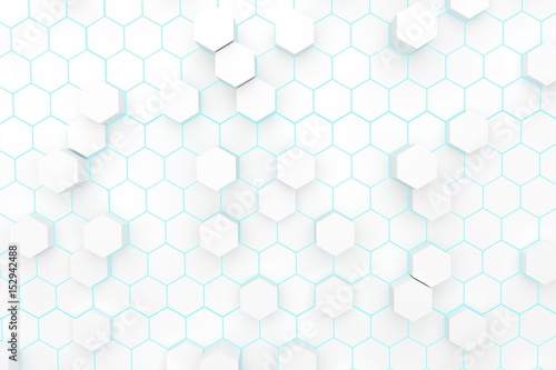 abstract background white hexagons geometric style with light blue in 3D rendering