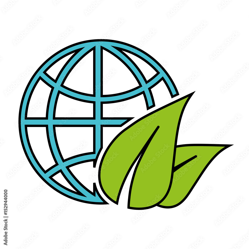 global sphere with leaf icon over white background. ecology and sustainability design. vector illustration