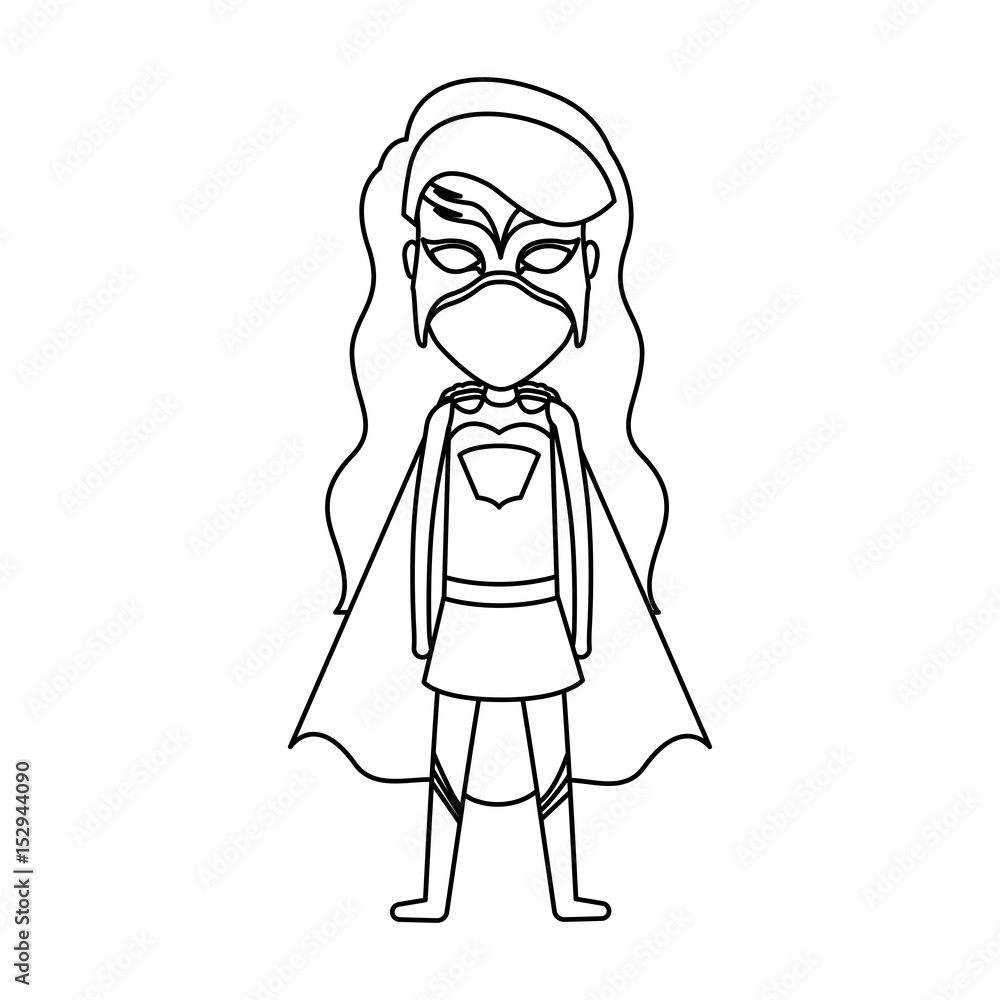 monochrome contour faceless of standing girl superhero with long hair vector illustration monochrome contour faceless of standing girl superhero with long hair vector illustration