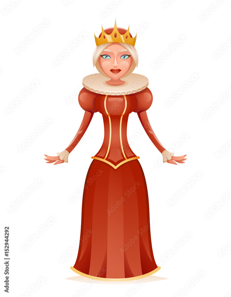 Cute queen cheerful ruler crown on head cartoon character 3d realistic