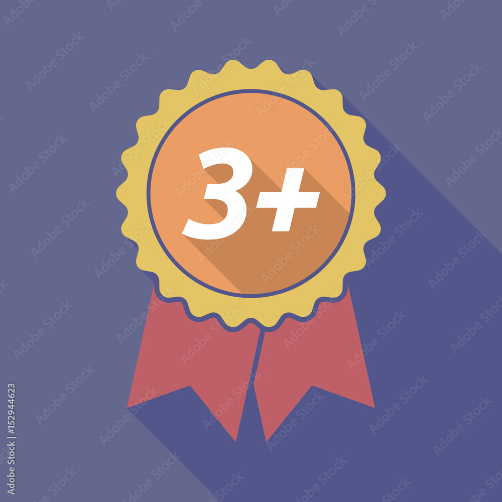 Long shadow badge with the text 3+ Long shadow badge with the text 3+