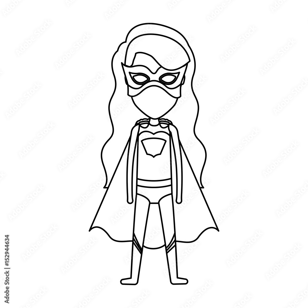 monochrome contour faceless of standing girl superhero with long wavy hair vector illustration monochrome contour faceless of standing girl superhero with long wavy hair vector illustration