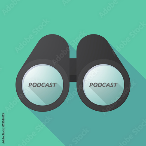 Long shadow binoculars with    the text PODCAST