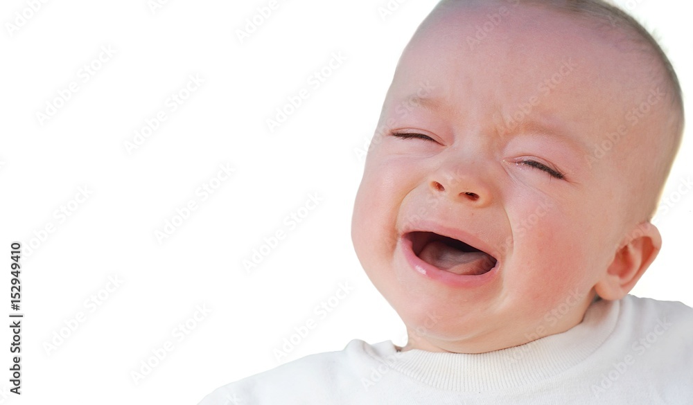 Crying baby on white background. Space for your text. Crying baby on white background. Space for your text.