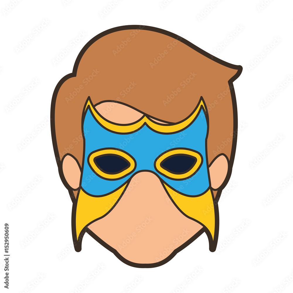 colorful silhouette with faceless man superhero with mask and thick contour vector illustration