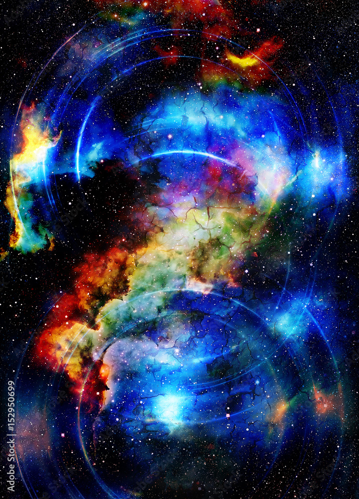 Cosmic space and stars with light circle.