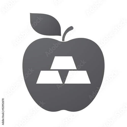 Isolated apple fruit with three gold bullions