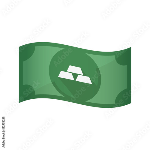 Isolated bank note with three gold bullions