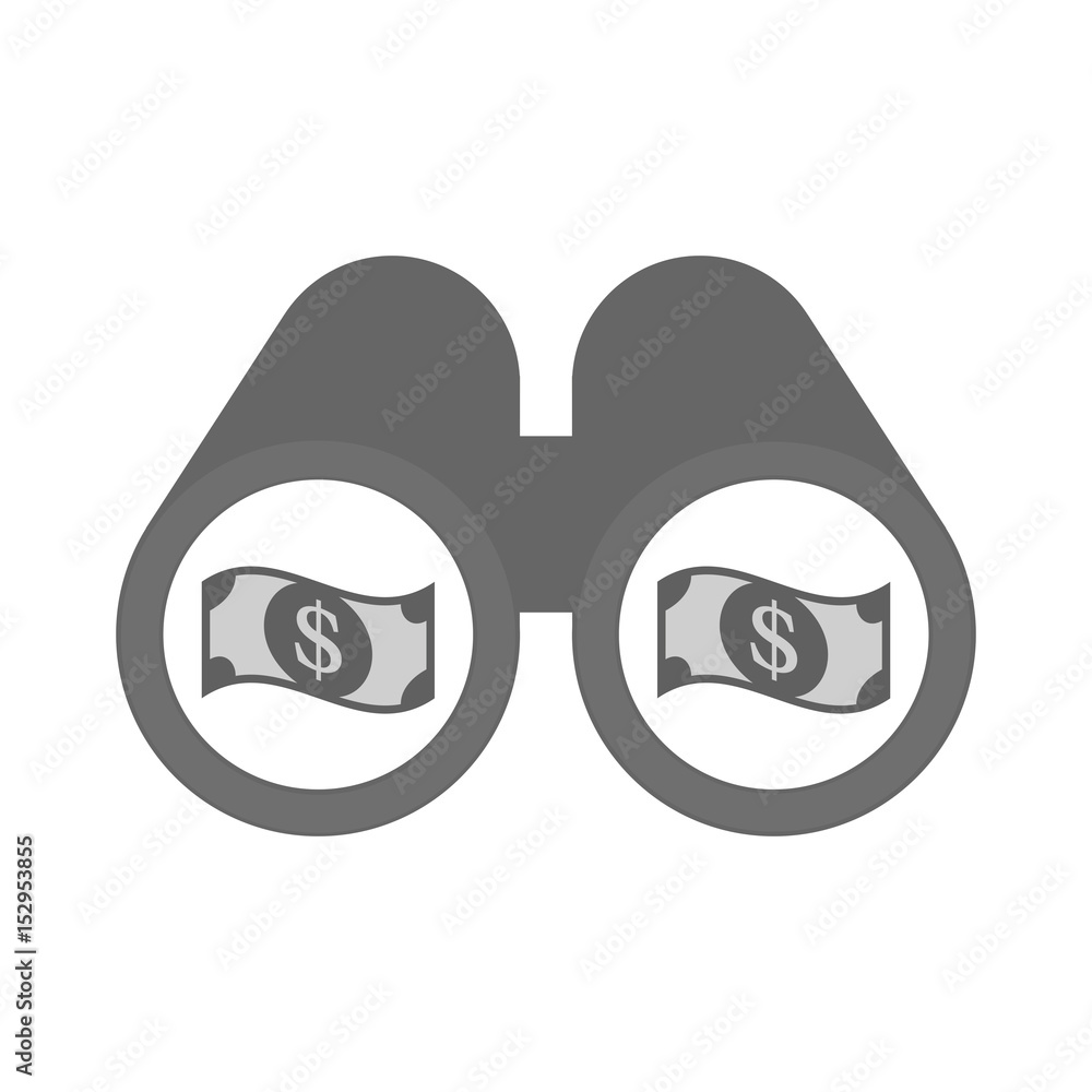 Isolated binoculars with a dollar bank note Isolated binoculars with a dollar bank note