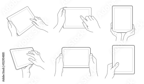 Outline vector tablet in hand