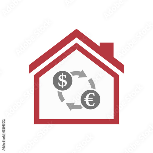 Isolated house with a dollar euro exchange sign